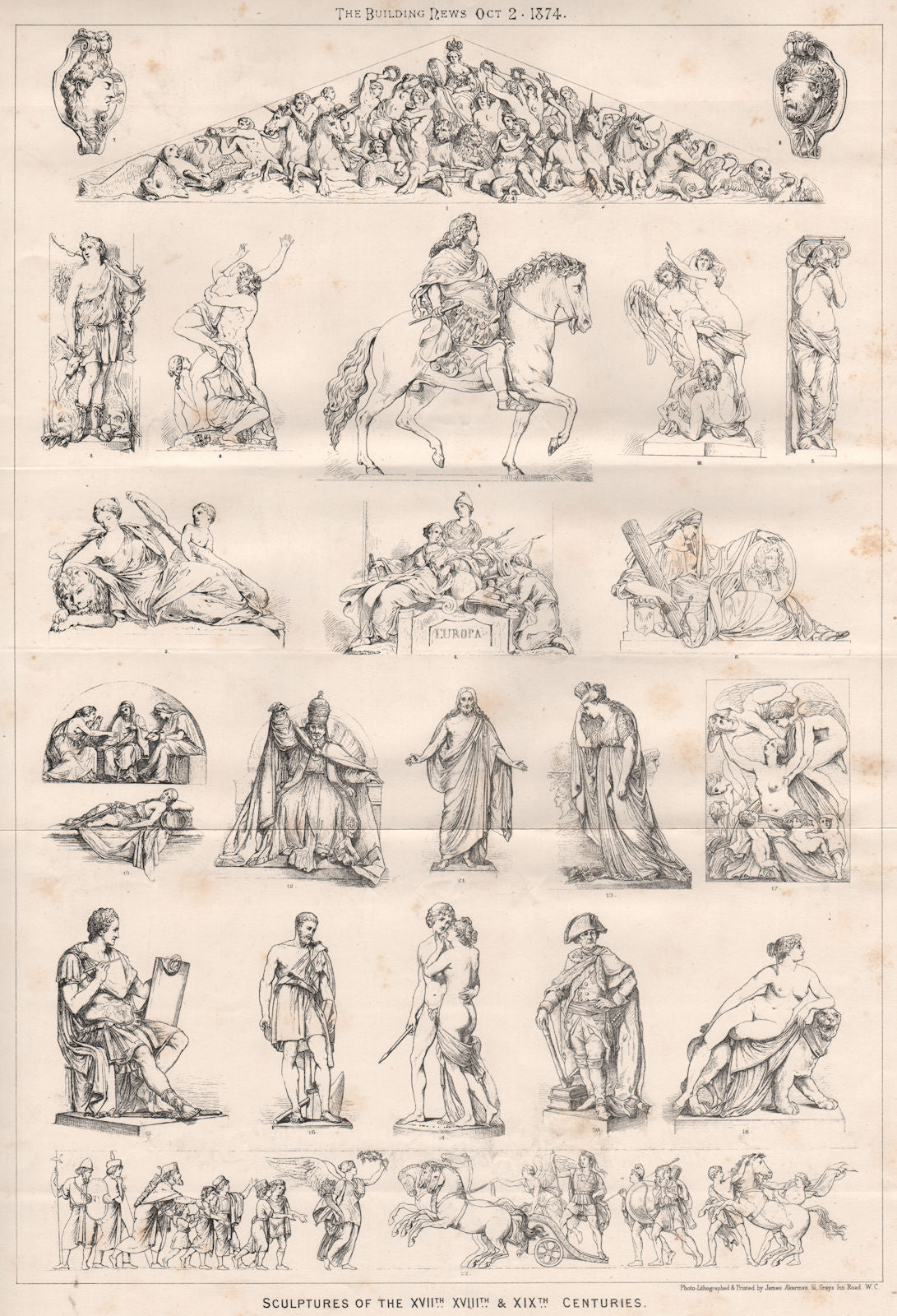Sculptures of the XVIIth., XVIIIth., XIXth. Centuries. Decorative 1874 print